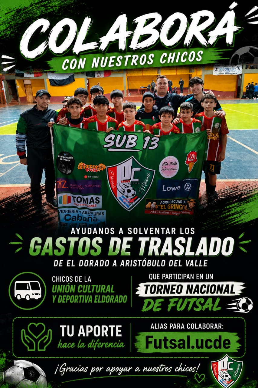 Piden colaboración para que futbolistas de la UCDE representen a Eldorado en un Torneo Nacional de Futsal 2